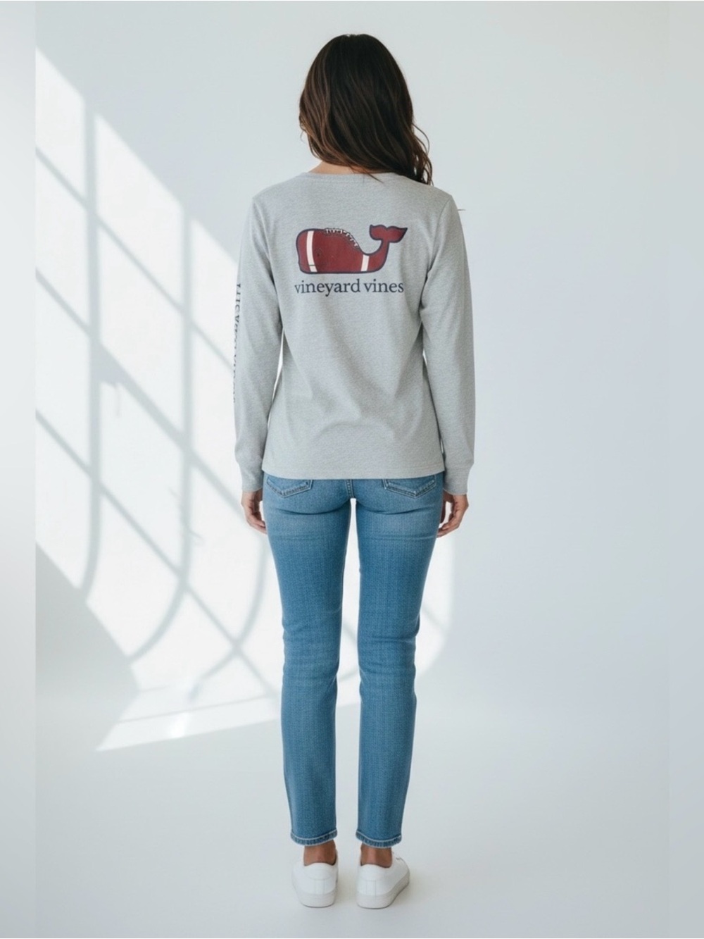 Vineyard Vines Long Sleeve Women’s ‘Football’ Tee // Gray // Large
